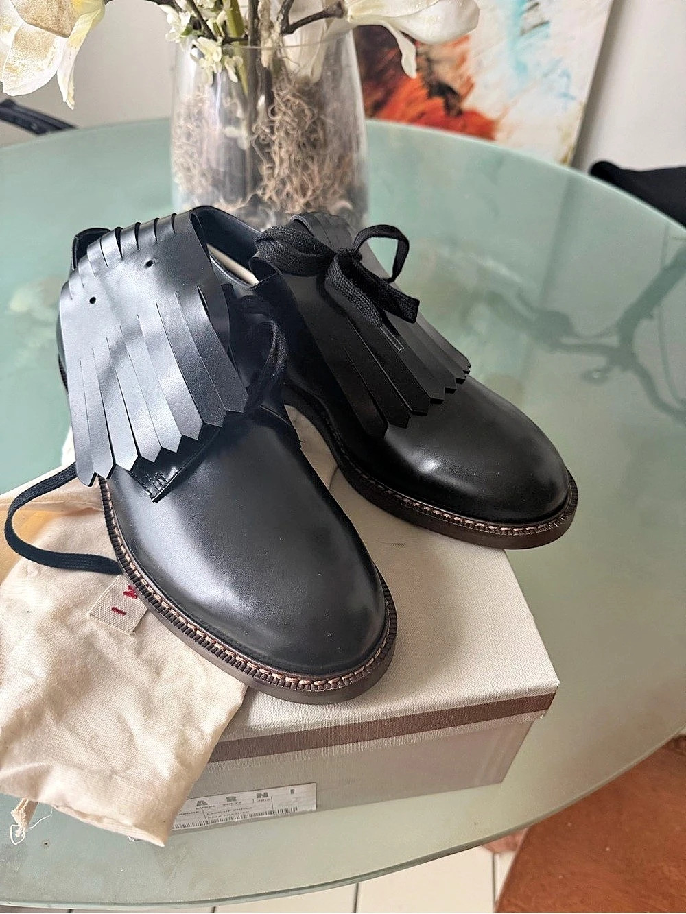 Marni Dada Embellished Fringed Glossed-Leather Derby Shoes Dada Fringe Lace-Up B